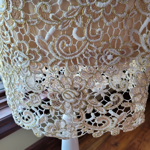 NWT Venus Gold Lace Open Back Midi Cocktail Dress Size 8 - Picture 13 of 13